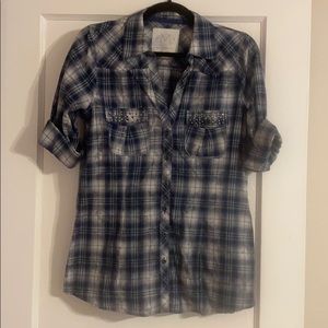 Plaid Button Down With Beaded Detail On Back